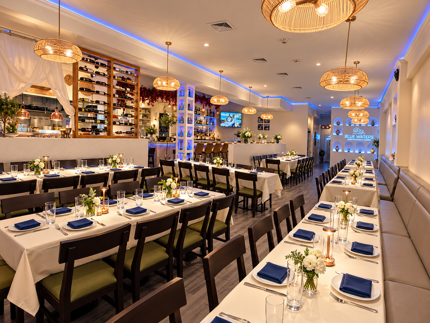 Blue Waters dining room with decorated tables set for an event
